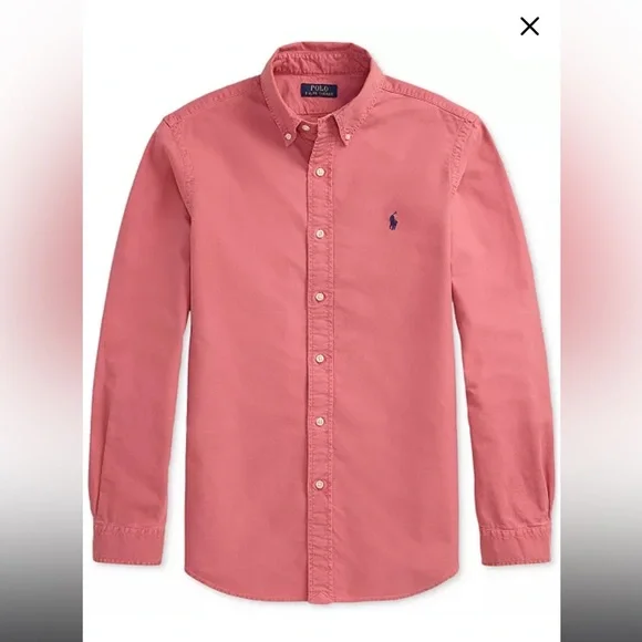 New Men’s Berry Polo Ralph Lauren Button-Up Long Sleeve Collar Shirt Medium - Picture 2 of 3